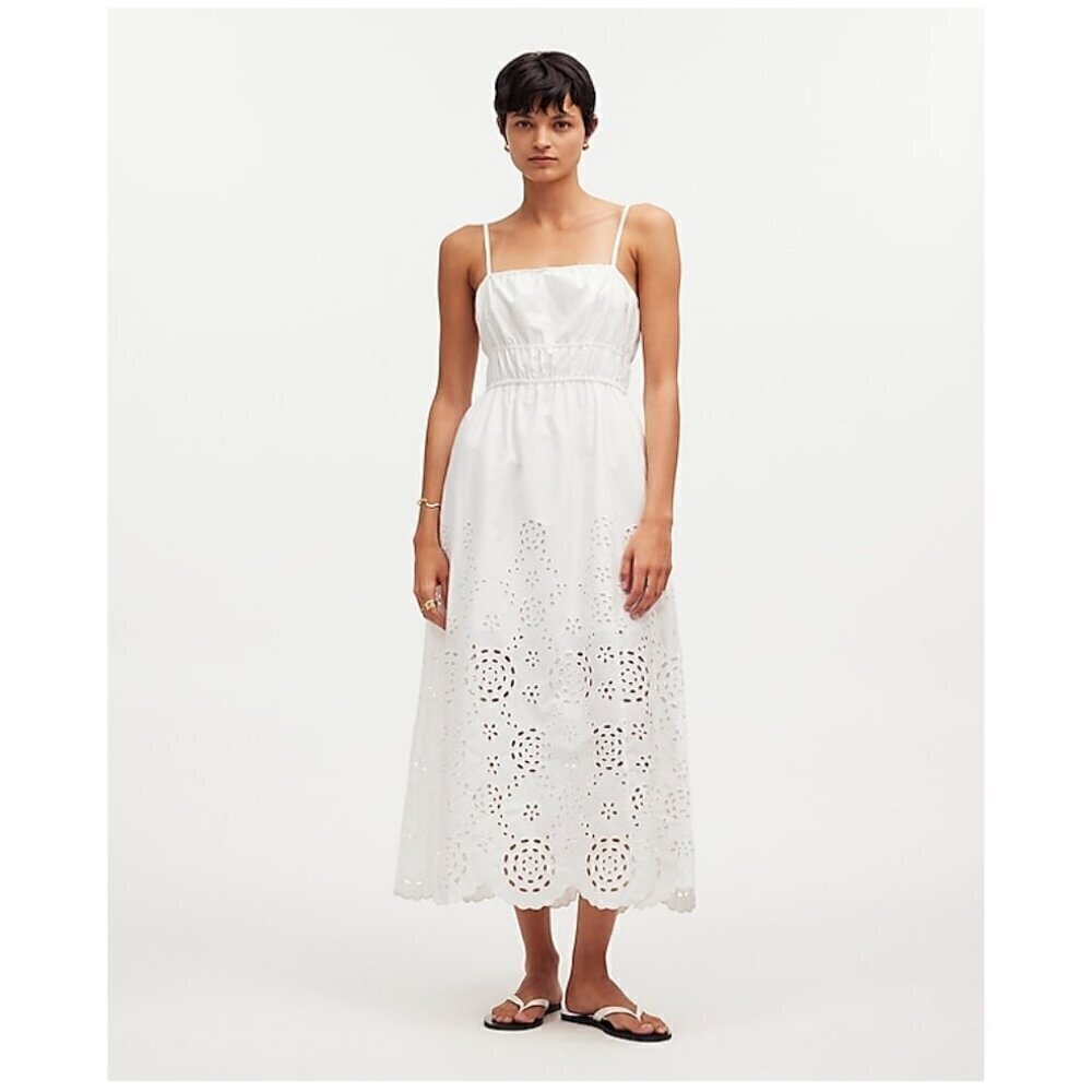 Madewell Embroidered Tank Midi Dress Poplin White Size 4/S NWT